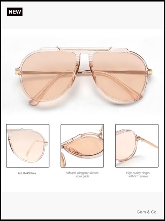 Oversized Aviator Sunglasses Retro Gold Metal Square Shield main image 7